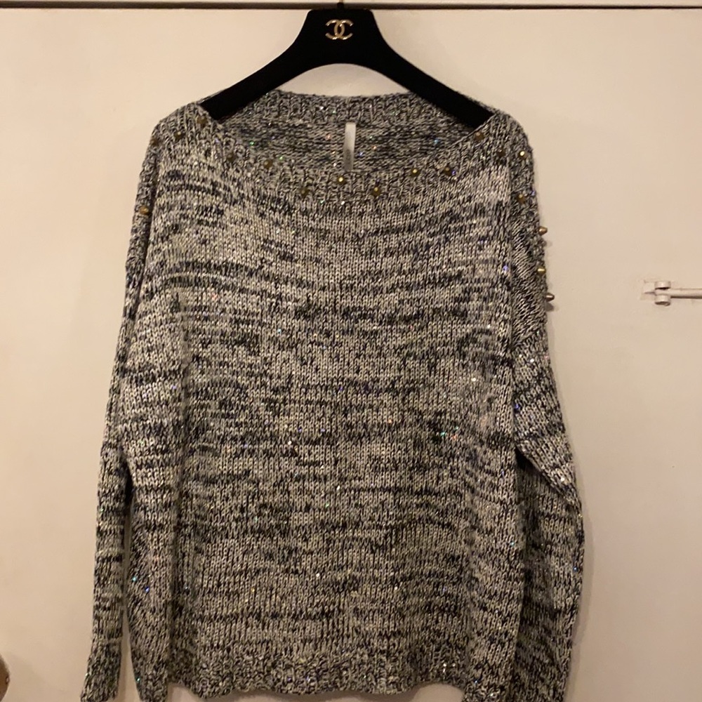 ELAN brand new sparkly tan/black ladies sweater with subtle sequin thread Sz. L